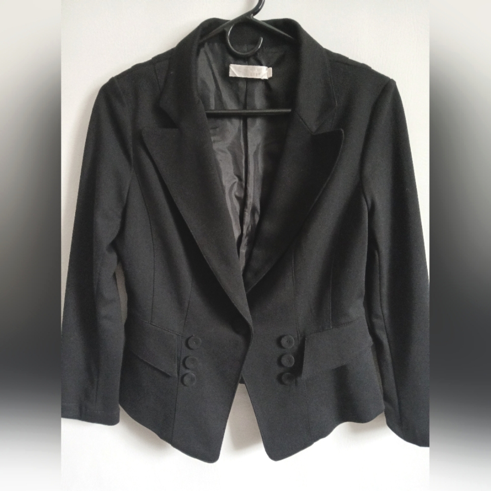 Women's Asian Co black 100% wool shirt fitted jacket SzSM lined